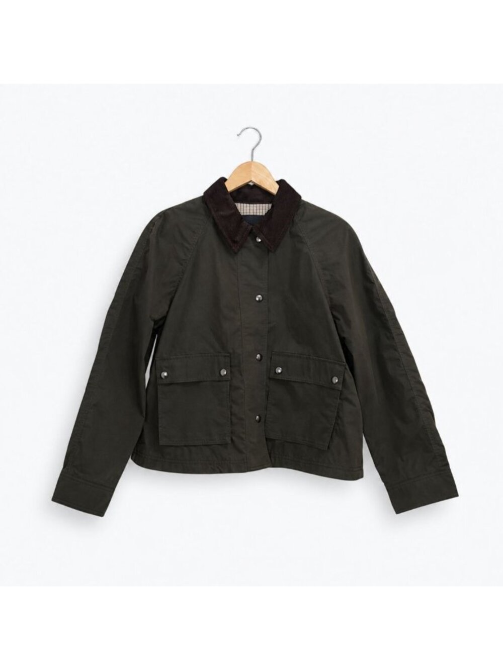 Madewell The Billie Short Jacket Corduroy Collar Women’s Medium Trench Green NWT - Picture 16 of 16